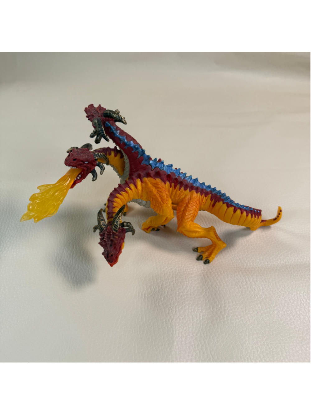 Safari Ltd Fire Dragon 2010 Three Headed Dragon Figure Flame Fantasy Toy 10125